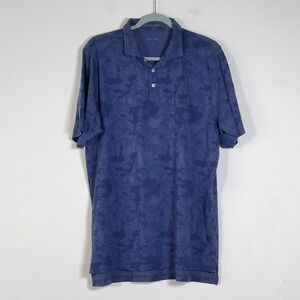 B. Draddy Mens Pima Cotton Polo Shirt Blue Camo Print Short Sleeve Size Large
